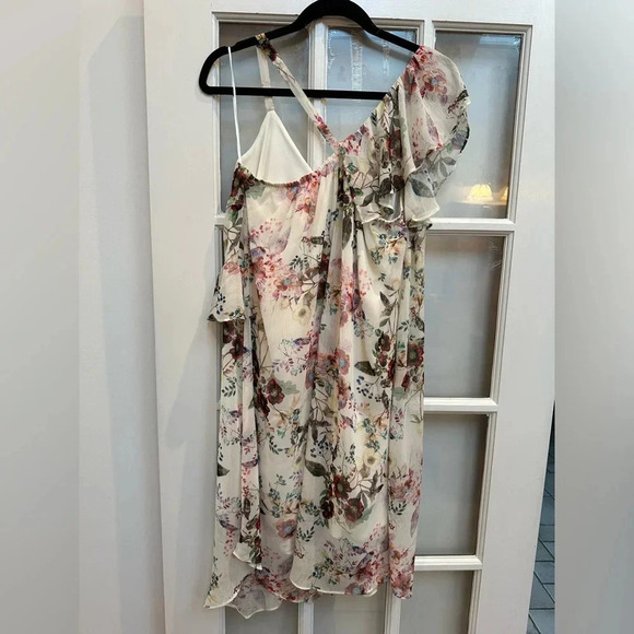 Jessica Simpson Maternity Cream Floral Asymmetrical Chiffon Ruffle Dress Size S - Picture 8 of 14